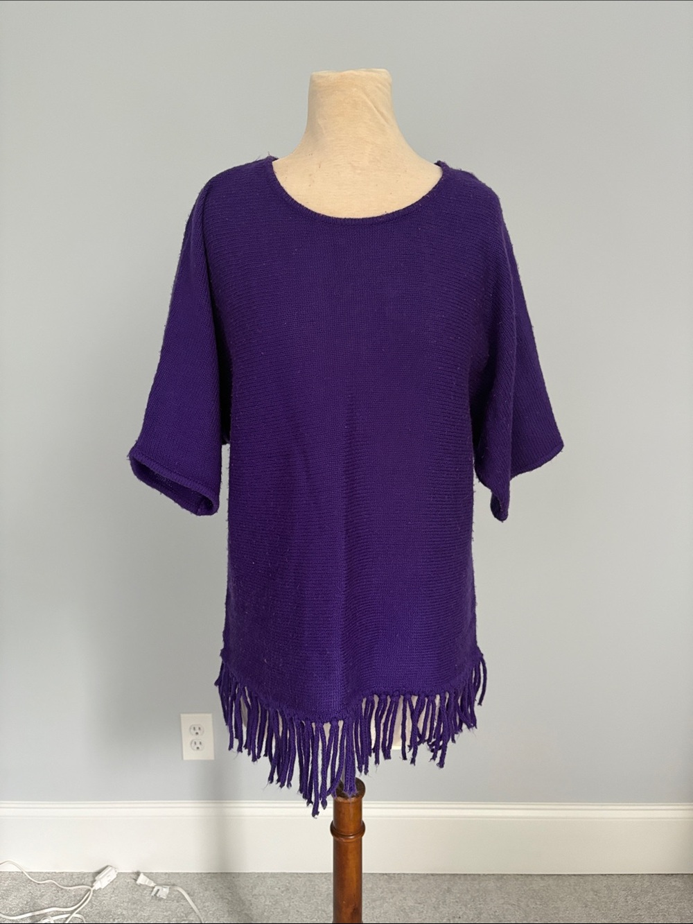 Kim Rogers Purple Fringe Knit Scoop Neck Sweater